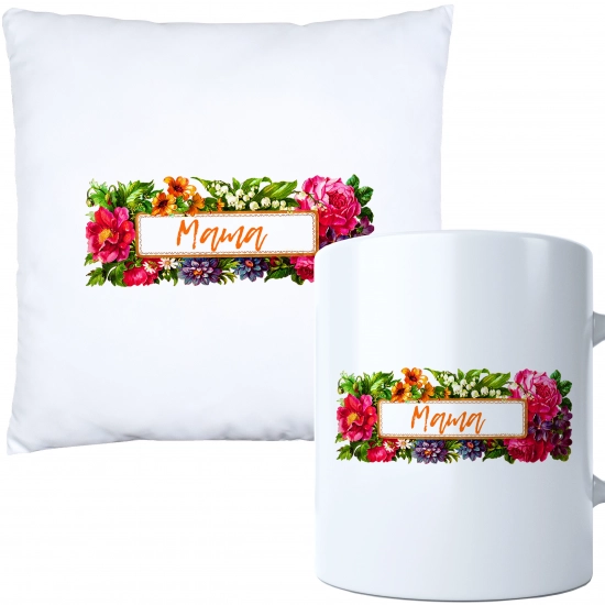 KOMPLET DLA MAMY PODUSZKA 40X40CM + KUBEK 330ml NA PREZENT DZIEŃ MATKI MAMA