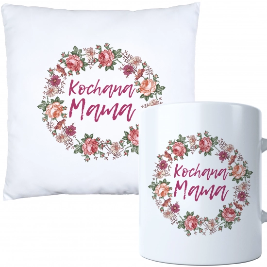 KOMPLET DLA MAMY PODUSZKA 40X40CM + KUBEK 330ml NA PREZENT DZIEŃ MATKI MAMA