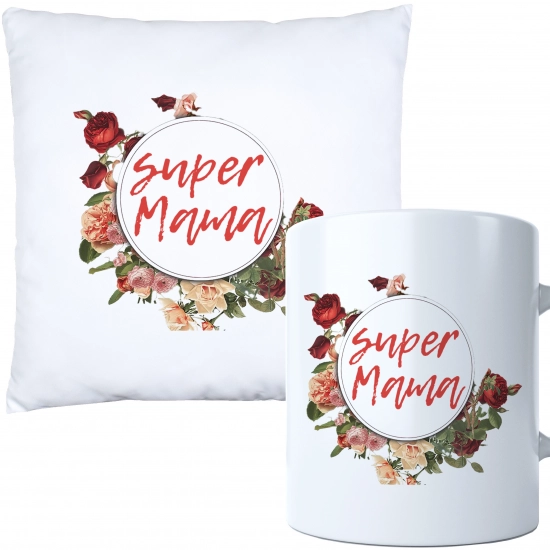 KOMPLET DLA MAMY PODUSZKA 40X40CM + KUBEK 330ml NA PREZENT DZIEŃ MATKI MAMA