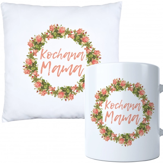 KOMPLET DLA MAMY PODUSZKA 40X40CM + KUBEK 330ml NA PREZENT DZIEŃ MATKI MAMA