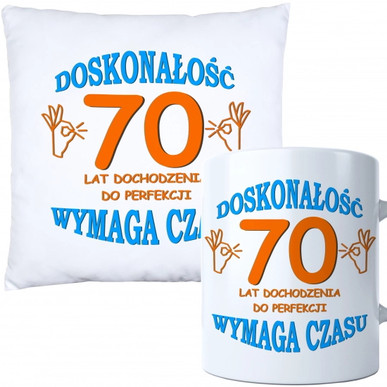 KOMPLET PODUSZKA KUBEK NA 70 URODZINY PREZENT