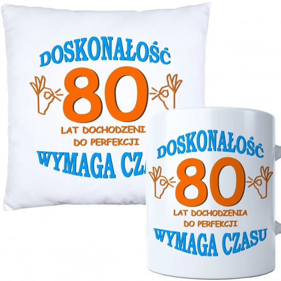 KOMPLET PODUSZKA KUBEK NA 80 URODZINY PREZENT