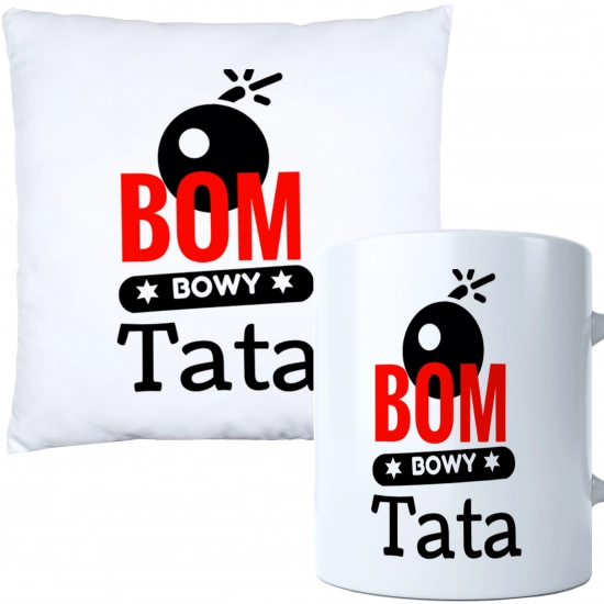 KOMPLET DLA TATY PODUSZKA 40X40CM + KUBEK 330ml NA PREZENT DZIEŃ OJCA TATA