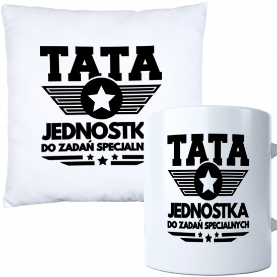 KOMPLET DLA TATY PODUSZKA 40X40CM + KUBEK 330ml NA PREZENT DZIEŃ OJCA TATA