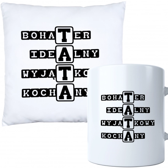 KOMPLET DLA TATY PODUSZKA 40X40CM + KUBEK 330ml NA PREZENT DZIEŃ OJCA TATA
