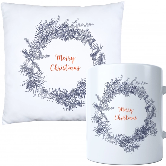 ŚWIĄTECZNY KOMPLET PODUSZKA I KUBEK Z DRUKIEM NA ŚWIĘTA MIKOŁAJA PREZENT