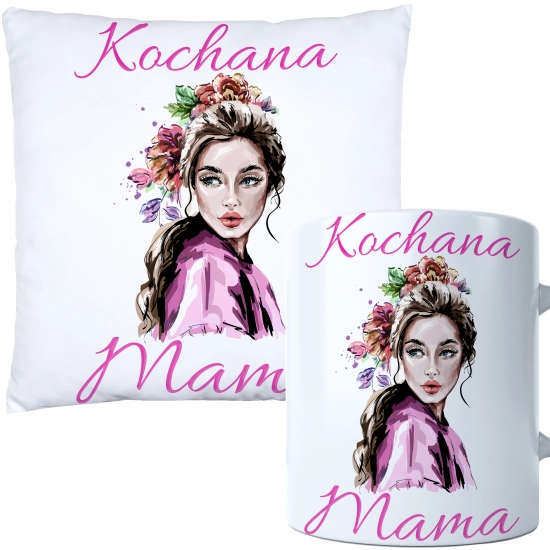 KOMPLET DLA MAMY PODUSZKA 40X40CM + KUBEK 330ml NA PREZENT DZIEŃ MATKI MAMA