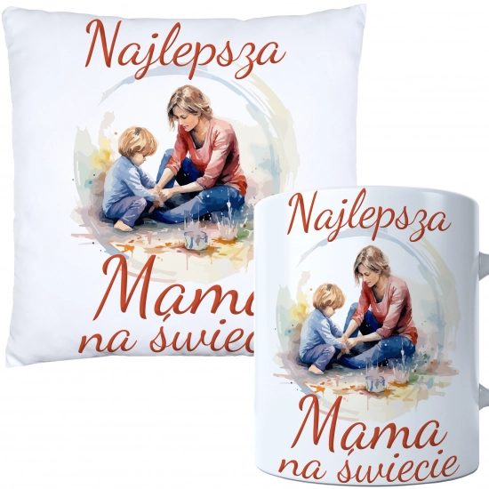 KOMPLET DLA MAMY PODUSZKA 40X40CM + KUBEK 330ml NA PREZENT DZIEŃ MATKI MAMA