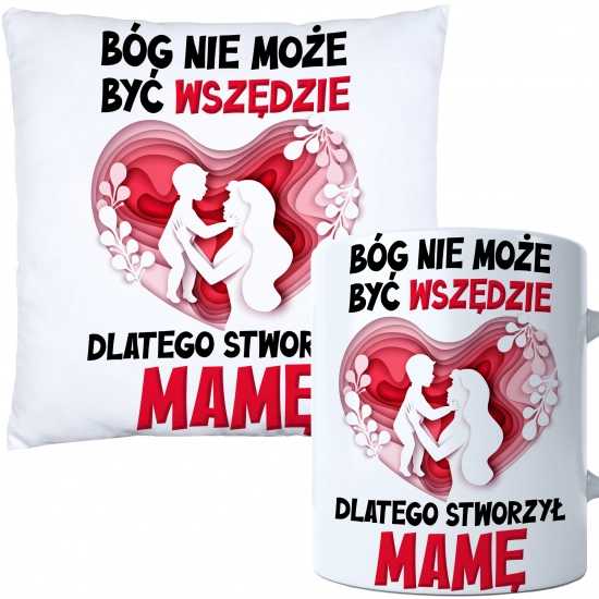 KOMPLET DLA MAMY PODUSZKA 40X40CM + KUBEK 330ml NA PREZENT DZIEŃ MATKI MAMA