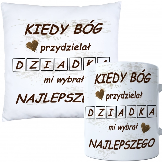 KOMPLET PREZENT DLA DZIADKA PODUSZKA 40x40 KUBEK 330ml DZIADEK ZESTAW