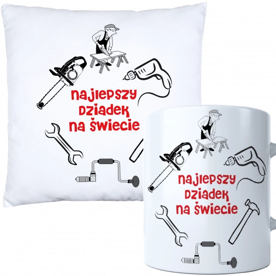 KOMPLET PREZENT DLA DZIADKA PODUSZKA 40x40 KUBEK 330ml DZIADEK ZESTAW