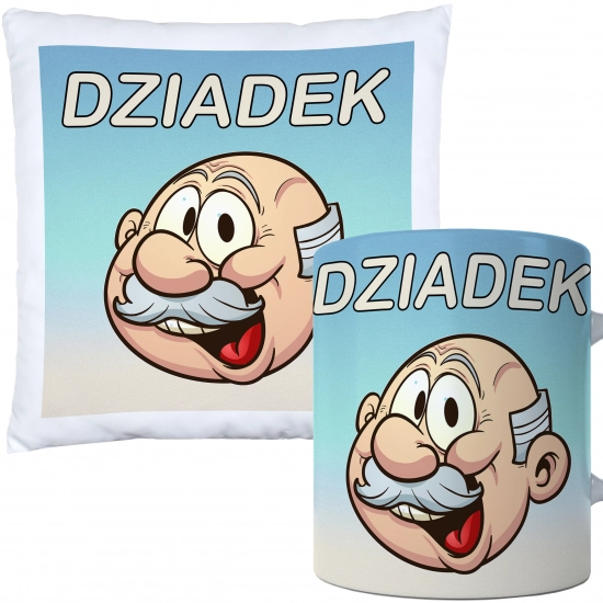 KOMPLET PREZENT DLA DZIADKA PODUSZKA 40x40 KUBEK 330ml DZIADEK ZESTAW