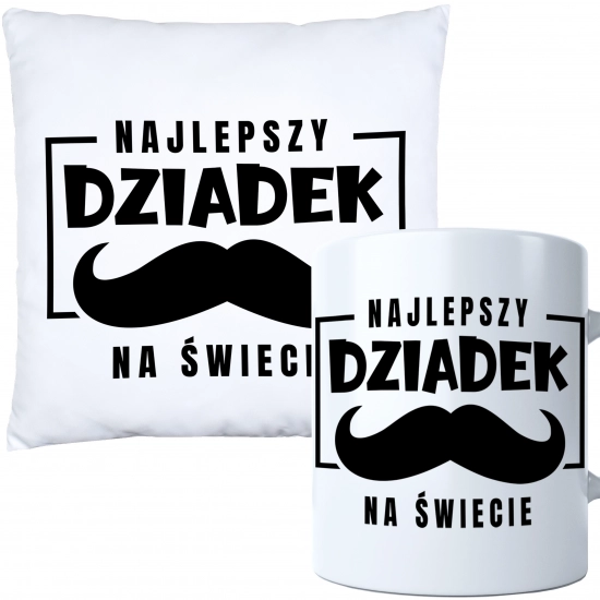 KOMPLET PREZENT DLA DZIADKA PODUSZKA 40x40 KUBEK 330ml DZIADEK ZESTAW