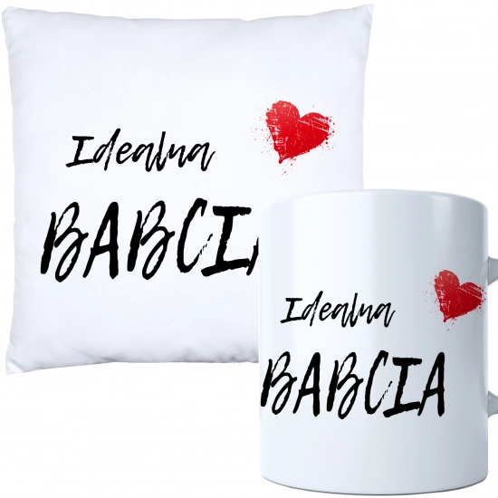 KOMPLET PREZENT DLA BABCI PODUSZKA 40x40 KUBEK 330ml BABCIA ZESTAW