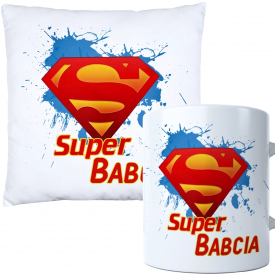 KOMPLET PREZENT DLA BABCI PODUSZKA 40x40 KUBEK 330ml BABCIA ZESTAW