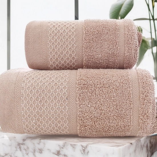 GRUBY RĘCZNIK KĄPIELOWY AURA 50x100 cm PREMIUM Z BORDIURĄ CHŁONNY BEŻOWY