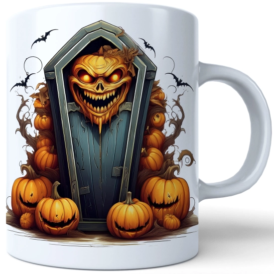 HALLOWEENOWY KUBEK 330ml NA HERBATĘ KAWĘ NA PREZENT TRUMNA DYNIE STRASZNE