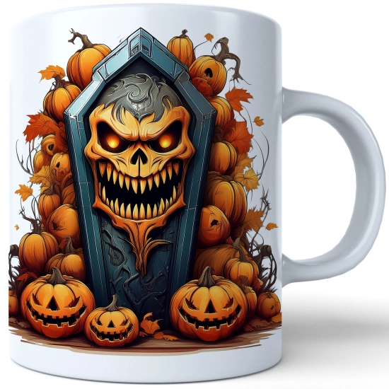 HALLOWEENOWY KUBEK 330ml NA HERBATĘ KAWĘ NA PREZENT TRUMNA DYNIE STRASZNE