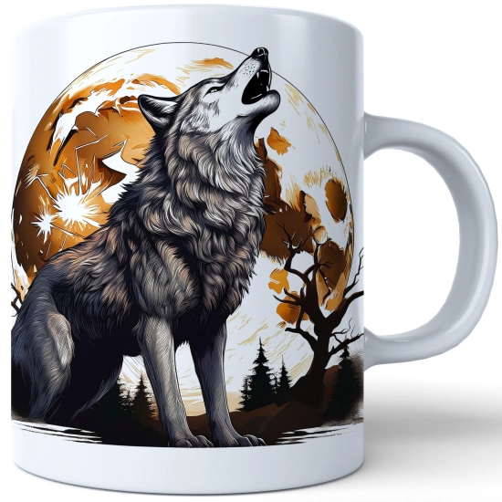 HALLOWEENOWY KUBEK 330ml NA HERBATĘ KAWĘ NA PREZENT WILK KSIĘŻYC