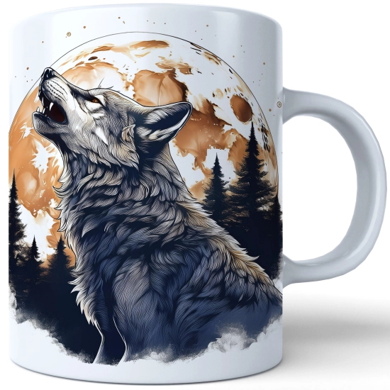 HALLOWEENOWY KUBEK 330ml NA HERBATĘ KAWĘ NA PREZENT WILK KSIĘŻYC