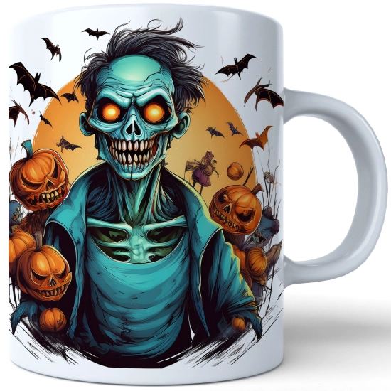 HALLOWEENOWY KUBEK 330ml NA HERBATĘ KAWĘ NA PREZENT STRACH NA WRÓBLE ZOMBIE DYNIE NIETOPERZE