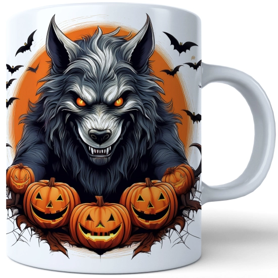 HALLOWEENOWY KUBEK 330ml NA HERBATĘ KAWĘ NA PREZENT WILKOŁAK DYNIE NIETOPERZE