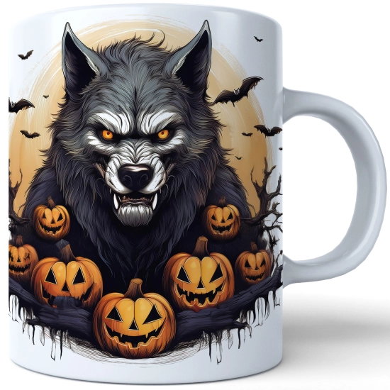 HALLOWEENOWY KUBEK 330ml NA HERBATĘ KAWĘ NA PREZENT WILKOŁAK DYNIE NIETOPERZE