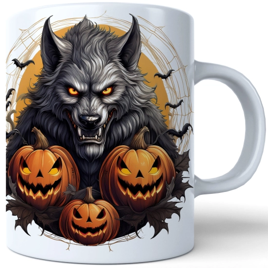 HALLOWEENOWY KUBEK 330ml NA HERBATĘ KAWĘ NA PREZENT WILKOŁAK DYNIE NIETOPERZE