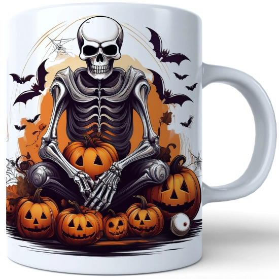 HALLOWEENOWY KUBEK 330ml NA HERBATĘ KAWĘ NA PREZENT KOŚCIOTRUP DYNIE NIETOPERZE