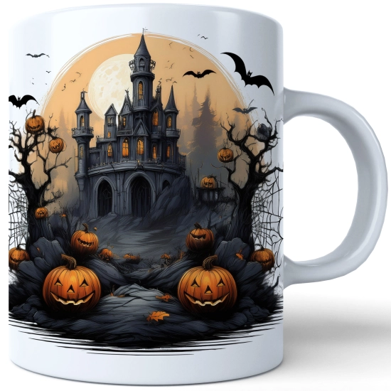HALLOWEENOWY KUBEK 330ml NA HERBATĘ KAWĘ NA PREZENT STRASZNY DWÓR DOM ZAMEK