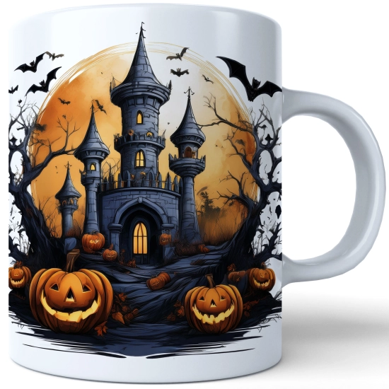 HALLOWEENOWY KUBEK 330ml NA HERBATĘ KAWĘ NA PREZENT STRASZNY DWÓR DOM ZAMEK