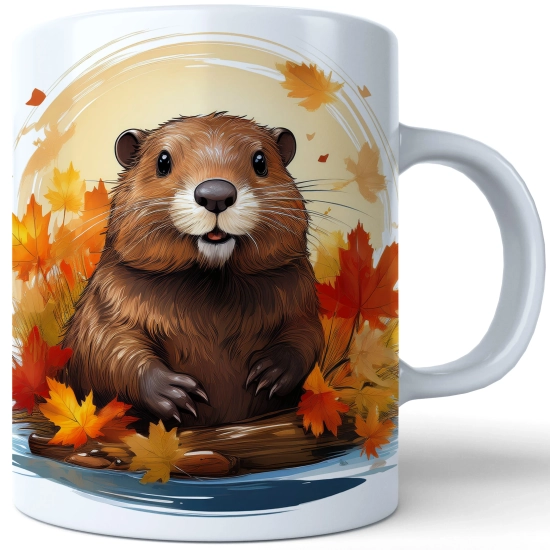 JESIENNY KUBEK 330ml NA HERBATĘ KAWĘ NA PREZENT JESIEŃ BÓBR