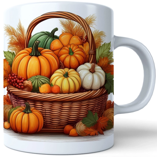 JESIENNY KUBEK 330ml NA HERBATĘ KAWĘ NA PREZENT JESIEŃ DYNIA W KOSZYKU