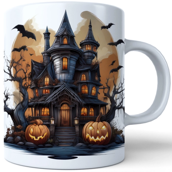 HALLOWEENOWY KUBEK 330ml NA HERBATĘ KAWĘ NA PREZENT STRASZNY DWÓR DOM ZAMEK