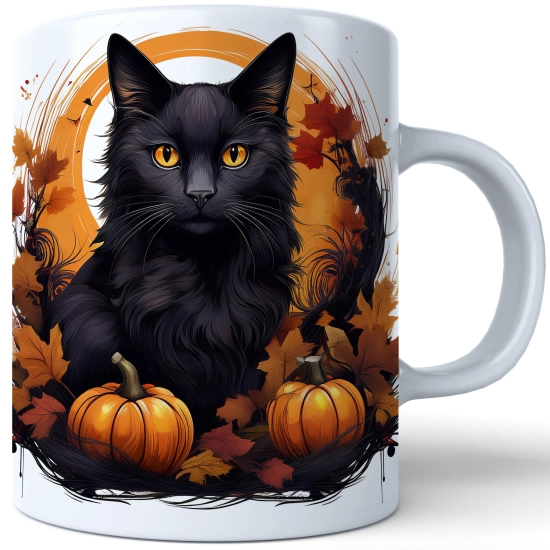 HALLOWEENOWY KUBEK 330ml NA HERBATĘ KAWĘ NA PREZENT CZARNY KOT