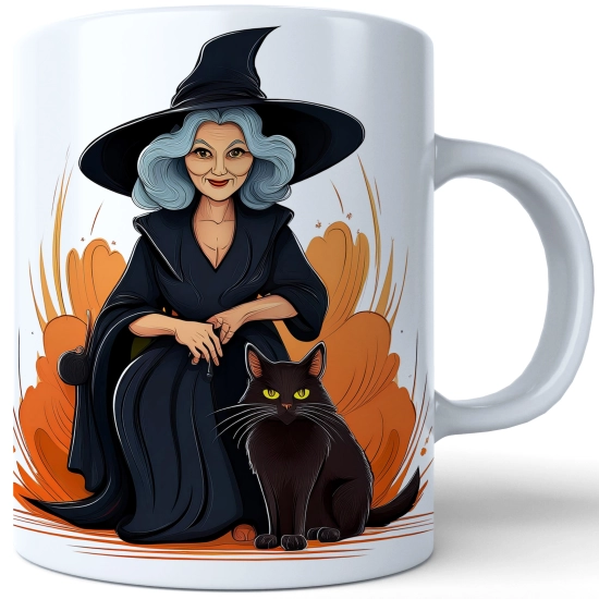 HALLOWEENOWY KUBEK 330ml NA HERBATĘ KAWĘ NA PREZENT CZARODZIEJKA WIEDŹMA CZAROWNICA CZARNY KOT