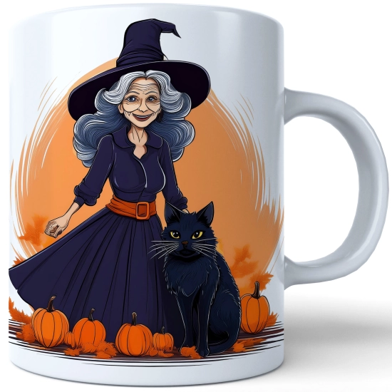 HALLOWEENOWY KUBEK 330ml NA HERBATĘ KAWĘ NA PREZENT CZARODZIEJKA WIEDŹMA CZAROWNICA CZARNY KOT