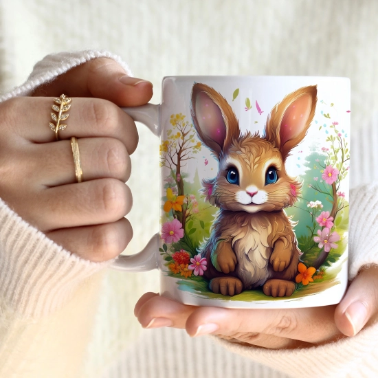 WIOSENNY WIELKANOCNY KUBEK 330ml NA PREZENT KAWĘ HERBATĘ WIOSNA KRÓLIK