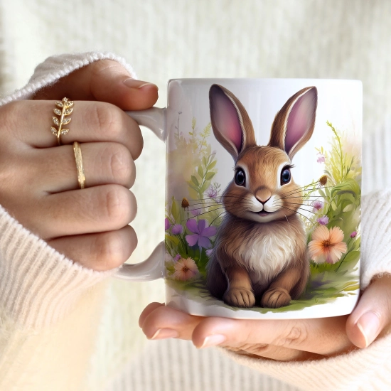 WIOSENNY WIELKANOCNY KUBEK 330ml NA PREZENT KAWĘ HERBATĘ WIOSNA KRÓLIK