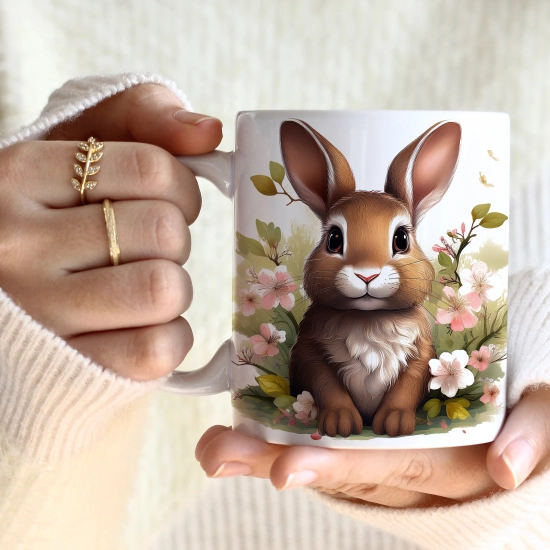 WIOSENNY WIELKANOCNY KUBEK 330ml NA PREZENT KAWĘ HERBATĘ WIOSNA KRÓLIK
