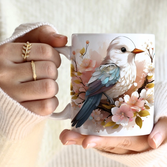 WIOSENNY WIELKANOCNY KUBEK 330ml NA PREZENT KAWĘ HERBATĘ WIOSNA PTAK