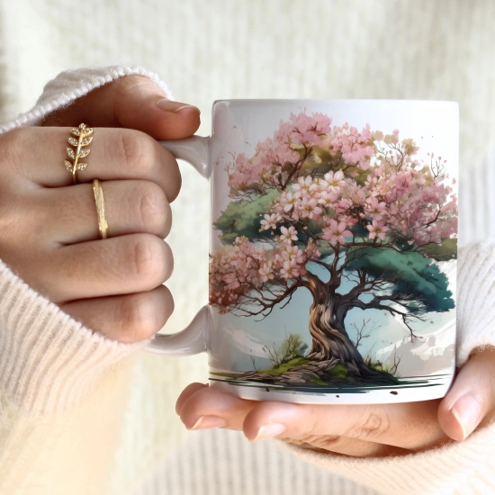 WIOSENNY WIELKANOCNY KUBEK 330ml NA PREZENT KAWĘ HERBATĘ WIOSNA DRZEWO