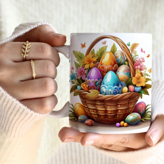 WIOSENNY WIELKANOCNY KUBEK 330ml NA PREZENT KAWĘ HERBATĘ WIOSNA KOSZYK