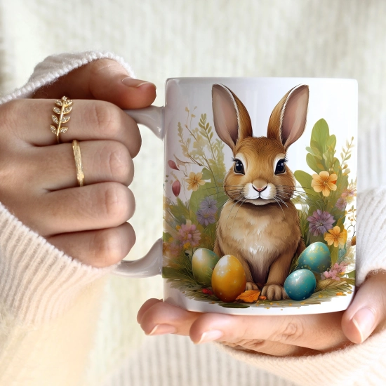 WIOSENNY WIELKANOCNY KUBEK 330ml NA PREZENT KAWĘ HERBATĘ WIOSNA KRÓLIK