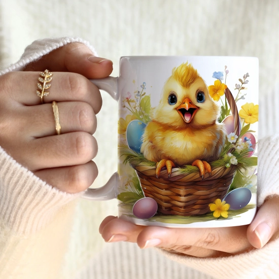 WIOSENNY WIELKANOCNY KUBEK 330ml NA PREZENT KAWĘ HERBATĘ WIOSNA KURCZAK