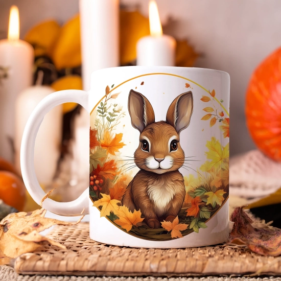 JESIENNY KUBEK 330ml NA HERBATĘ KAWĘ NA PREZENT JESIEŃ ZAJĄC KRÓLIK