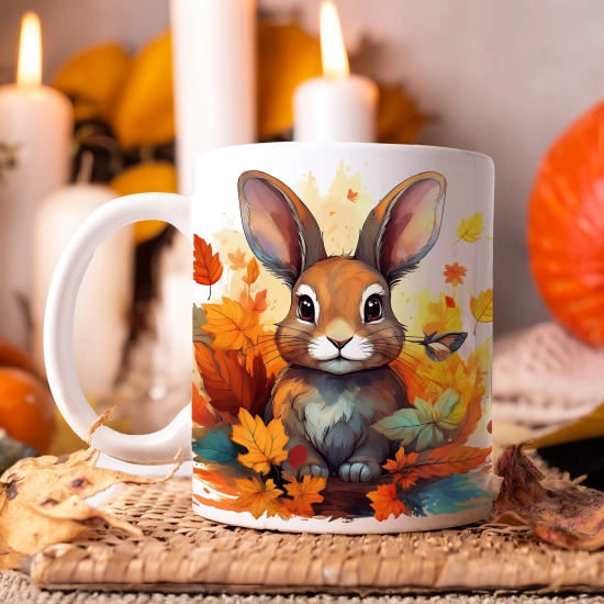 JESIENNY KUBEK 330ml NA HERBATĘ KAWĘ NA PREZENT JESIEŃ ZAJĄC KRÓLIK