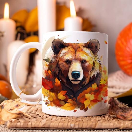 JESIENNY KUBEK 330ml NA HERBATĘ KAWĘ NA PREZENT JESIEŃ NIEDZWIEDŹ