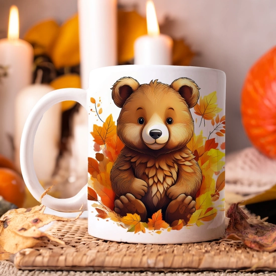 JESIENNY KUBEK 330ml NA HERBATĘ KAWĘ NA PREZENT JESIEŃ NIEDZWIEDŹ MIŚ