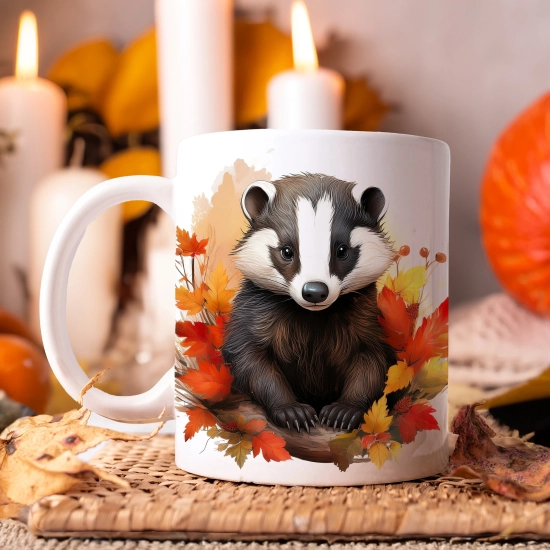 JESIENNY KUBEK 330ml NA HERBATĘ KAWĘ NA PREZENT JESIEŃ BORSUK